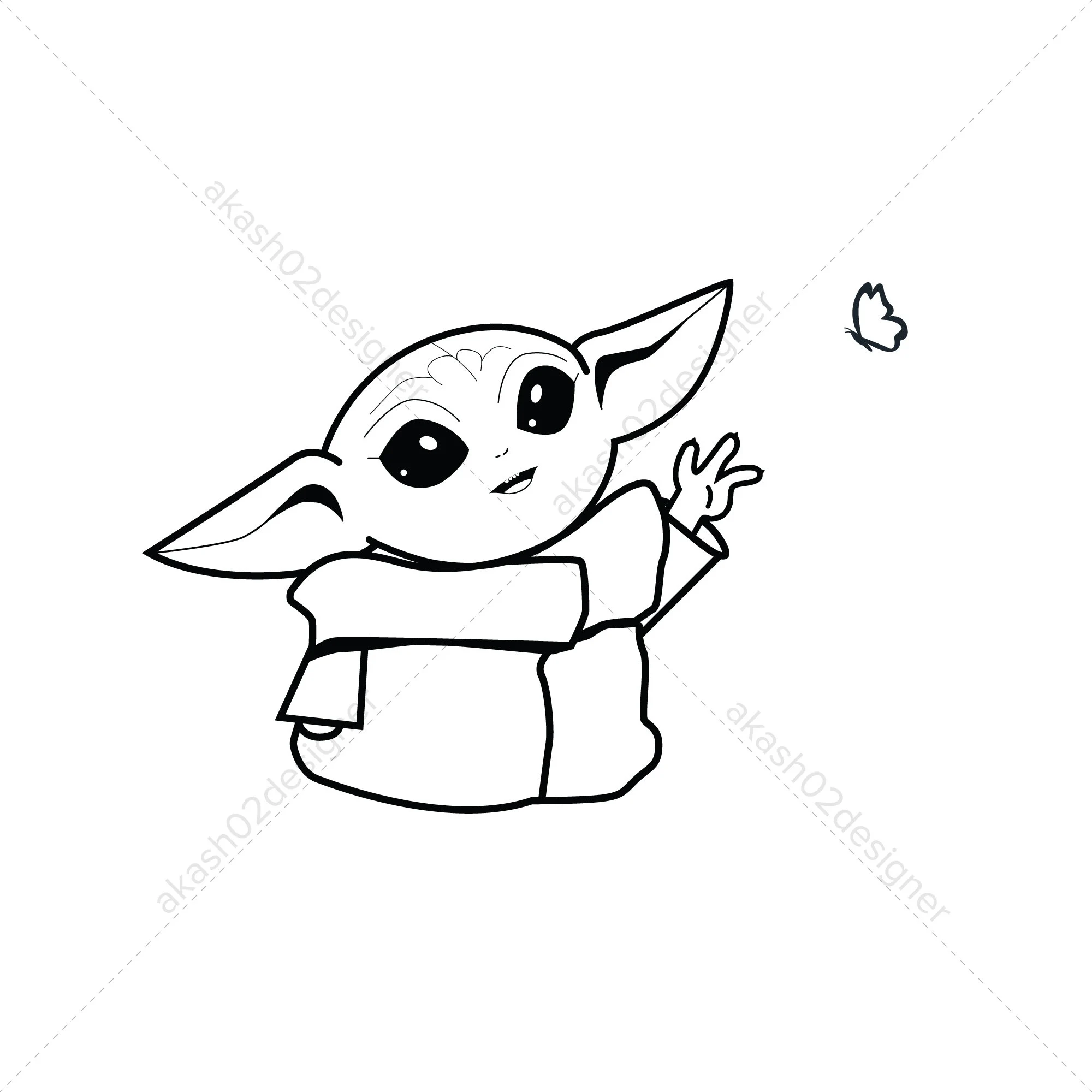 Super cute baby Yoda catching butterfly svg png AI EPS editable vector digital file download V2.1 Cricut Clipart. Disney Star Wars. - Image 4