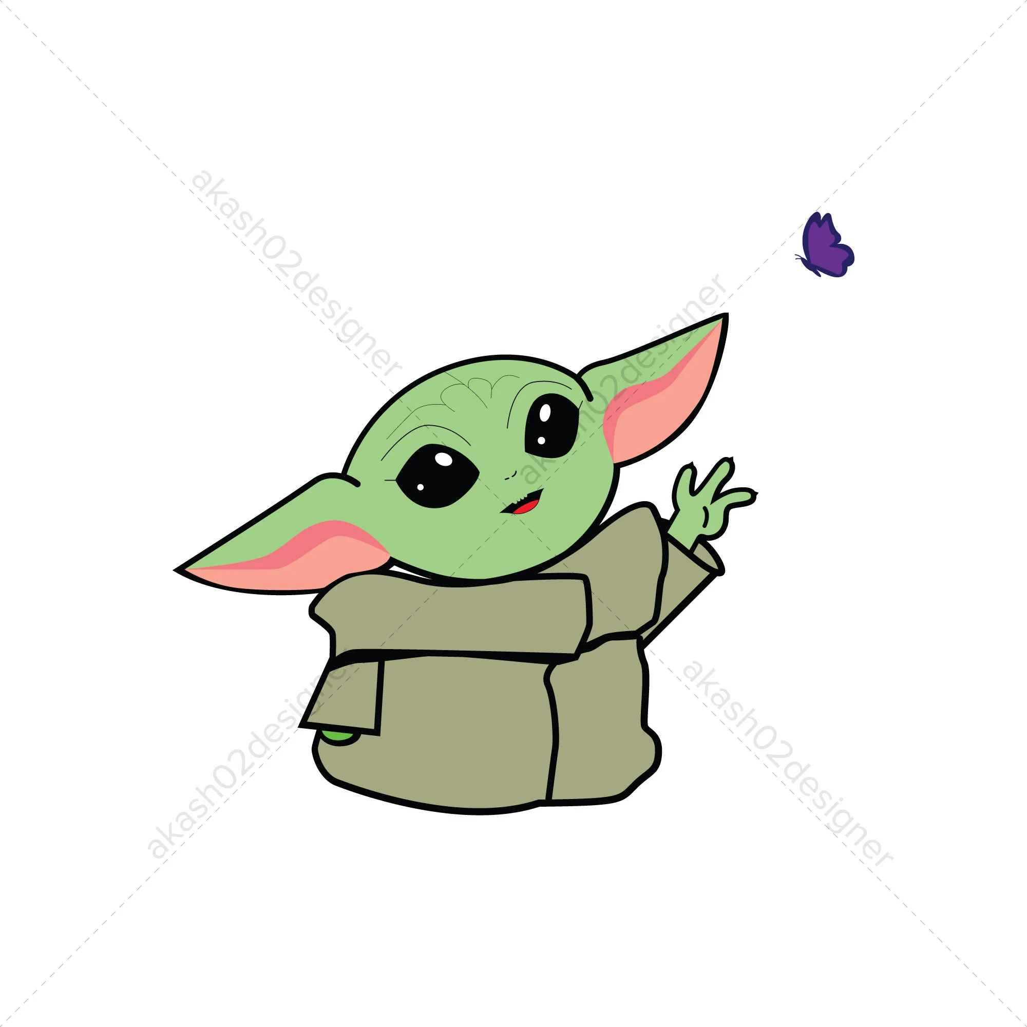 Super cute baby Yoda catching butterfly svg png AI EPS editable vector digital file download V2.1 Cricut Clipart. Disney Star Wars. - Image 3