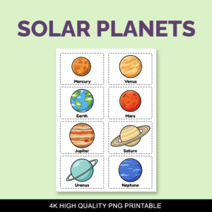 Solar planets with names png printable digital file download 4K high resolution png white background.